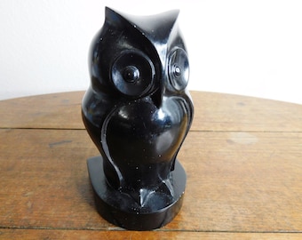 Vintage Single Bookend Heavy Black Owl Bookend Art Deco Owl