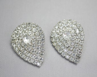 Vintage Rhinestone Earrings Rhinestone Clip On Earrings Big Rhinestone Clips Sparkle