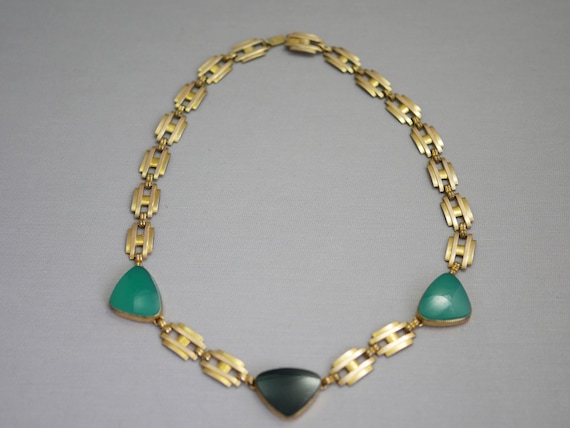 Art Deco Choker Necklace Black and Green Onyx Gem… - image 2