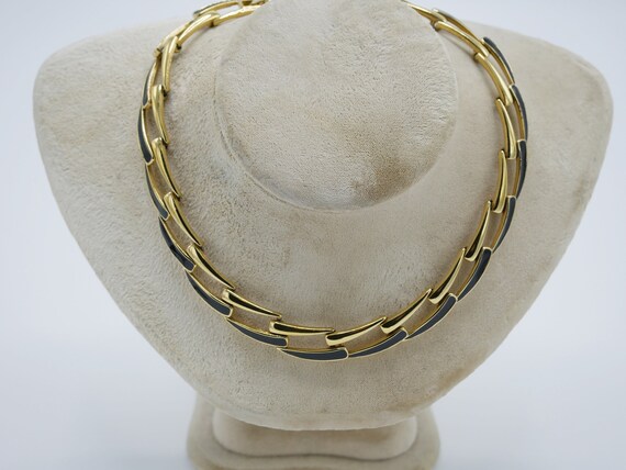 Vintage Monet Choker Necklace Black and Gold Link