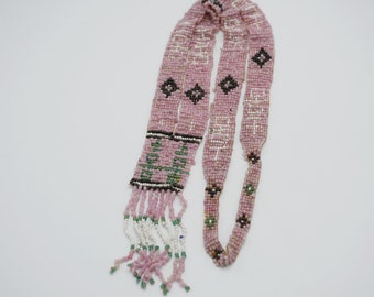 Antique Native American Beaded Necklace Pink Beads Loom Necklace BD102
