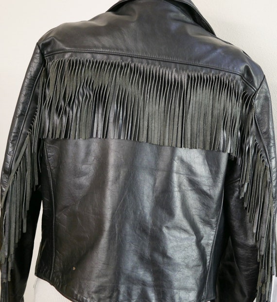 Vintage Fringed Leather Motorcycle Jacket Black L… - image 4