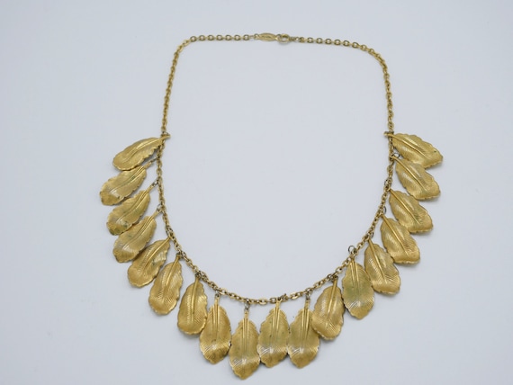 Vintage Napier Gold Leaf Drop Necklace 16 Inch Lo… - image 2