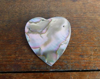 Antique Large Pink Abalone Heart Pin
