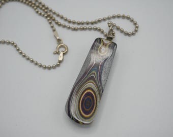 Vintage Fordite Pendant on Sterling Ball Chain