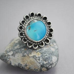 Vintage Turquoise Sterling Silver Ring Southwestern Jewelry Turquoise Ring Size 6-1/2  N4