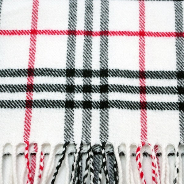 Cashmere Scarf Vintage Cashmere Made in Scotland White Black and Red