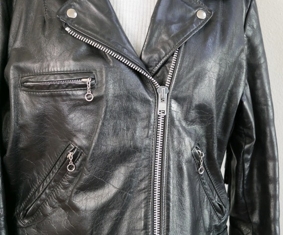 Vintage Fringed Leather Motorcycle Jacket Black L… - image 5
