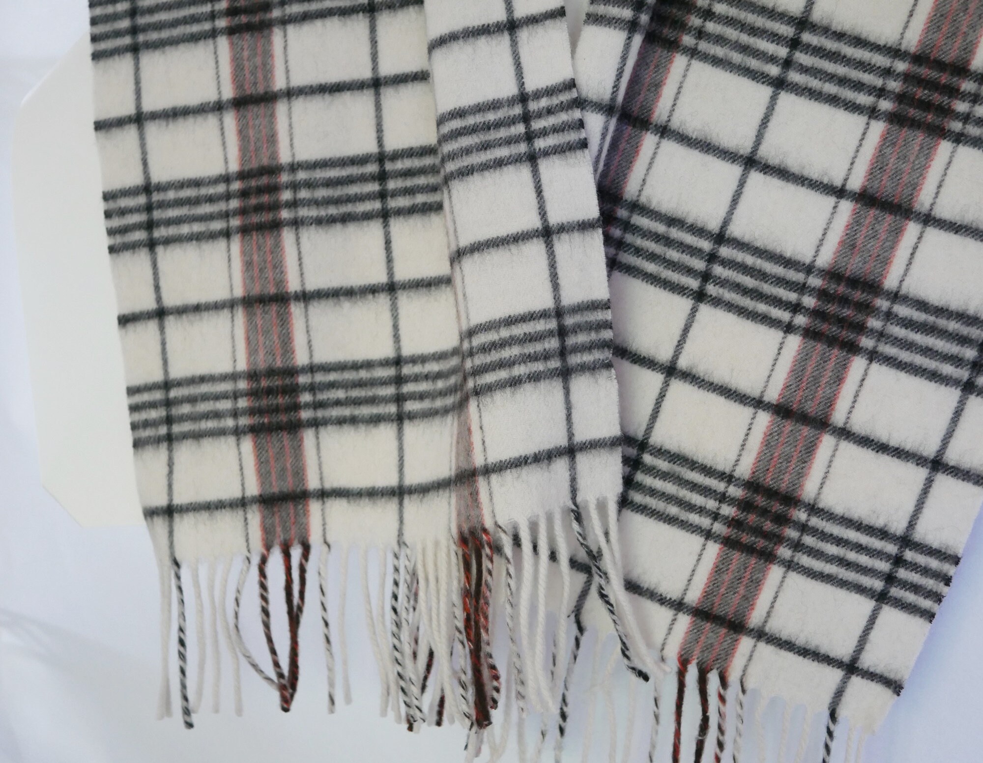 Soft Wool Scarf Plaid Cream Black Orange Soft Merino Wool