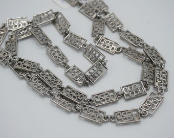 Vintage Silver Tone Link Necklace 29 inch Long Rectangle Link Necklace