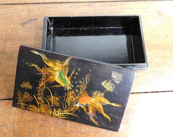 Wood Lacquer Box Ring Box Presentation Box Vintage Hand Painted Wood Box
