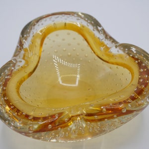Vintage Italian Glass Bowl Controlled Bubble Bullicante Glass Small Bowl Clear Topaz