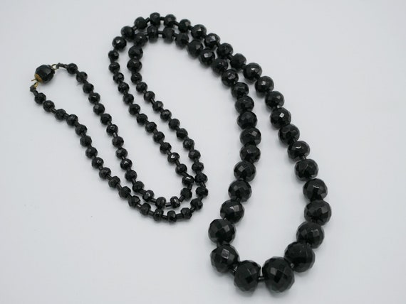 Antique Victorian Black Faceted Glass Beaded Necklace Graduated SP11