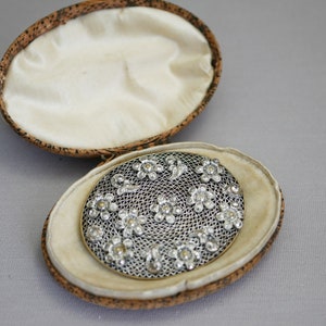 Antique Czechoslovakia Marcasite Pin in Original Satin Velvet Box