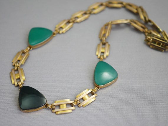 Art Deco Choker Necklace Black and Green Onyx Gem… - image 3