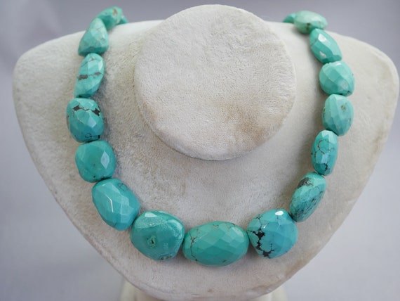 Statement Faceted Turquoise Necklace Big Chunky Turquoise Jewelry With  Sterling Clasp EP2 - Etsy