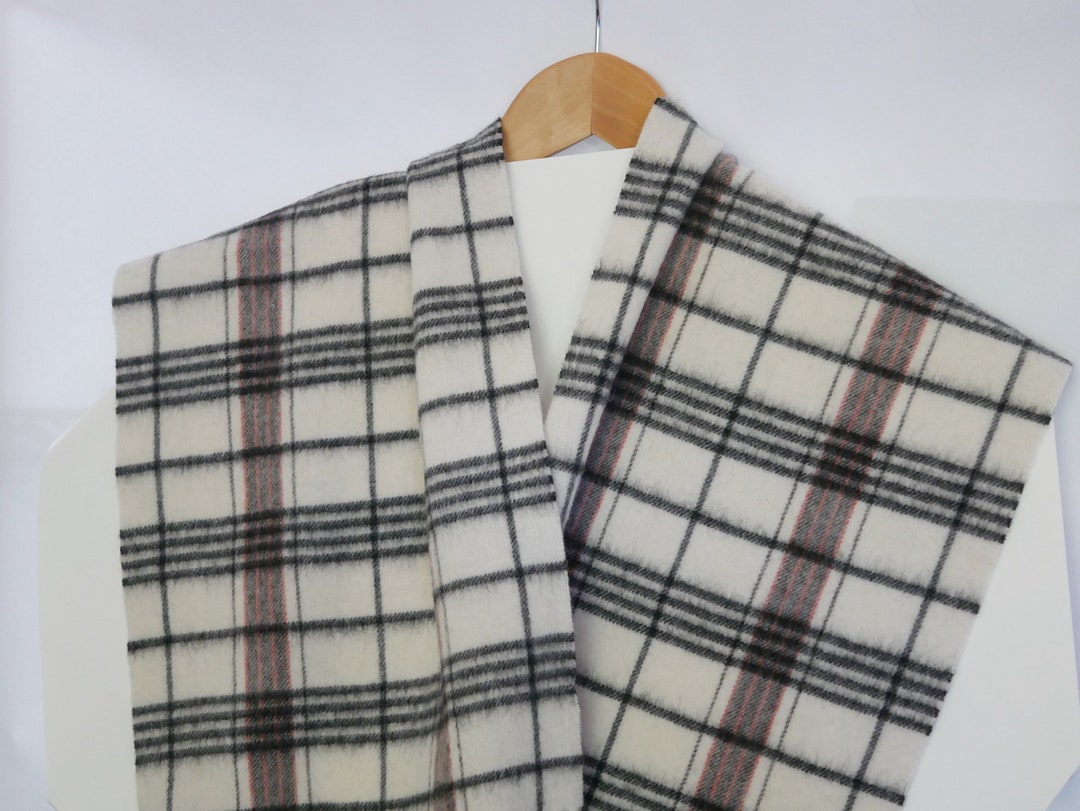 Soft Wool Scarf Plaid Cream Black Orange Soft Merino Wool