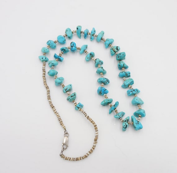 Chunky Nugget Turquoise Native American Navajo Sterling Silver Tubule Necklace Chunky Nugget Turquoise Native American Navajo Sterling Silver Tubule Necklace