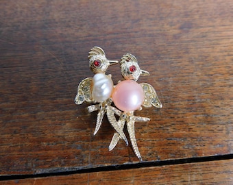 Vintage Bird Pin Jelly Belly Two Birds Small Pin Brooch