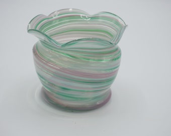 Small Art Glass Vase Swirled Green and Pink Glass Vase Fluted Top Hand Blown Glass Vase PD10