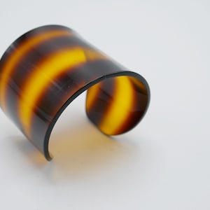 Striped Acrylic Cuff Bracelet Wide Statement Cuff Bracelet Brown Topaz Color BN5