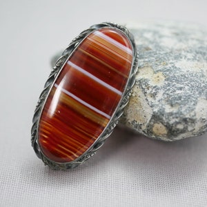 Antique Georgian Victorian Banded Agate Pin Brooch Sterling Silver Agate Pin XX22