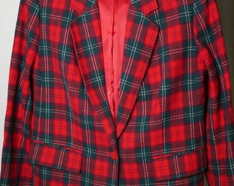 Vintage Pendleton Plaid Wool Jacket Tartan Size 38 Fits Like a Size Large Red Green Plaid Jacket
