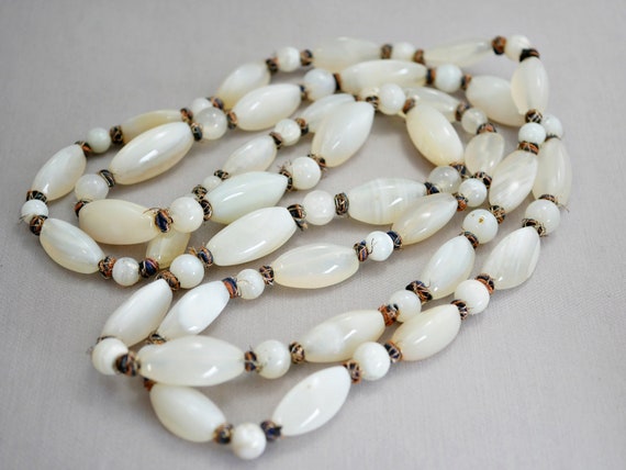 Vintage Long Agate Necklace White Agate Necklace 6
