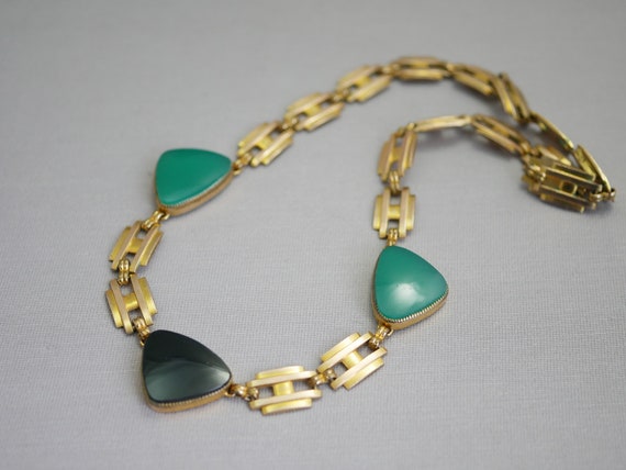 Art Deco Choker Necklace Black and Green Onyx Gem… - image 1