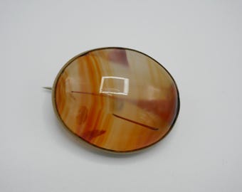Antique Agate Pin Brooch Orange Agate Pin Oval Brooch