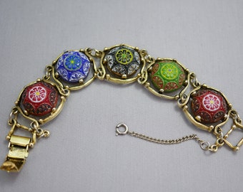 Vintage Celebrity Czech Glass Bracelet Vintage Gold Tone Bracelet with Glass Cabochons ZN17