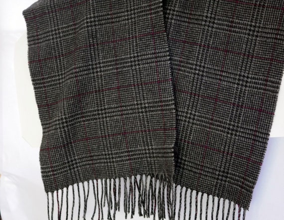 Cashmere Scarf Vintage Cashmere Gray Plaid with B… - image 2