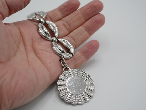 Vintage Silvertone Monet Medallion Bracelet Chunk… - image 5