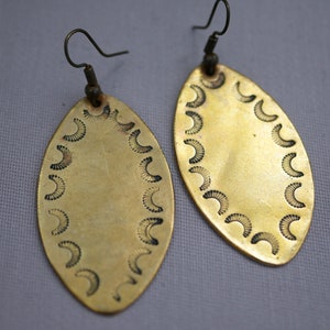 Hand Wrought Stamped Brass Earrings Oval Brass Earrings EP6