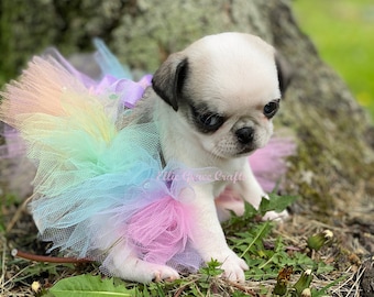 Rainbow Dog Tutu:  Pastel Rainbow Dog Tutu (Pink, Peach, Yellow, Mint Green, Baby Blue, Lavender) - Small, Medium, Large, or XL