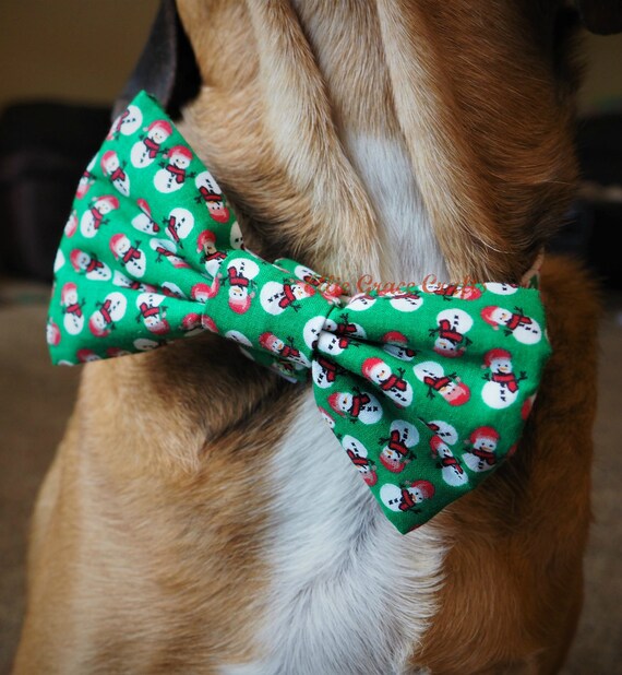 Dog Bow Tie Green Christmas Dog Collar Bow Tie Green With Snowmen