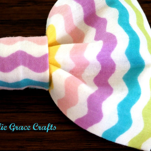 Dog Bow Tie: Spring Rainbow Chevrons Dog Bow Tie  (Pastel Colors of Baby Pink, Lemon Yellow, Apple Green, Aqua Blue, and Lilac)