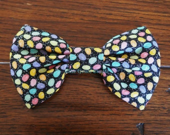 Dog Bow Tie: Black Dog Bow Tie With Pastel Easter Eggs & Sparkles - Spring Easter Bow Tie