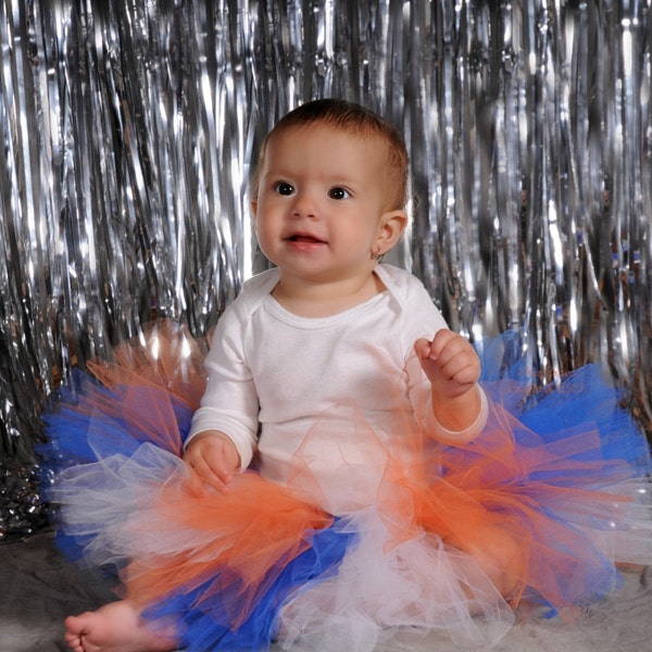 Bronco's Tutu:  Baby Tutu Royal Blue, Orange, & White - Sizes 0-6 Month, 6-12 Month, 12-18 Month