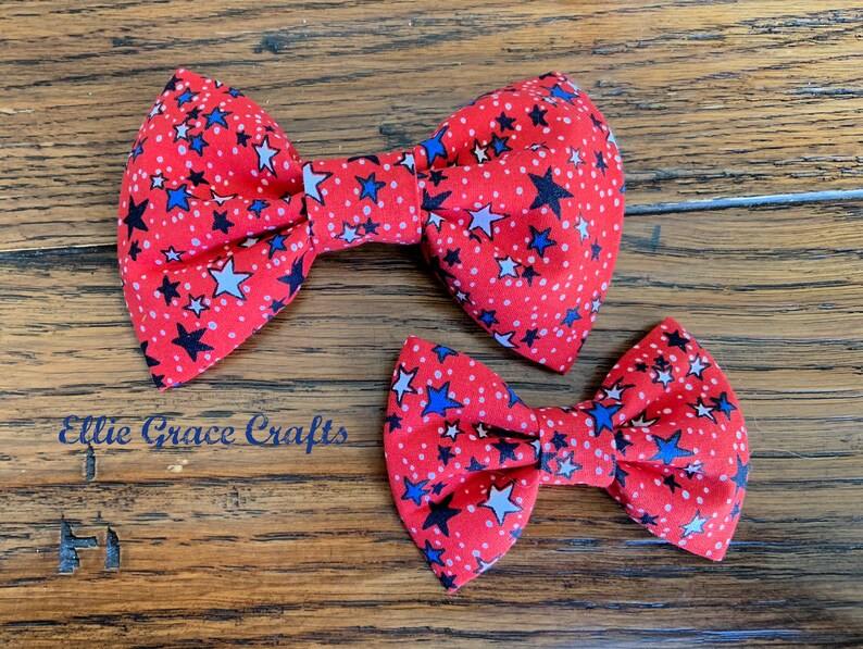 Dog Bow Tie: 4th of July RED with Blue, Black, & White Stars Dog Collar and Bow Tie or Collar Flower image 10