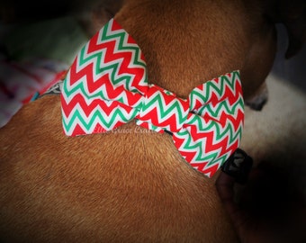 Dog Bow Tie:   Christmas Red & Green Chevron Dog Bow Tie - Collar Bow Tie