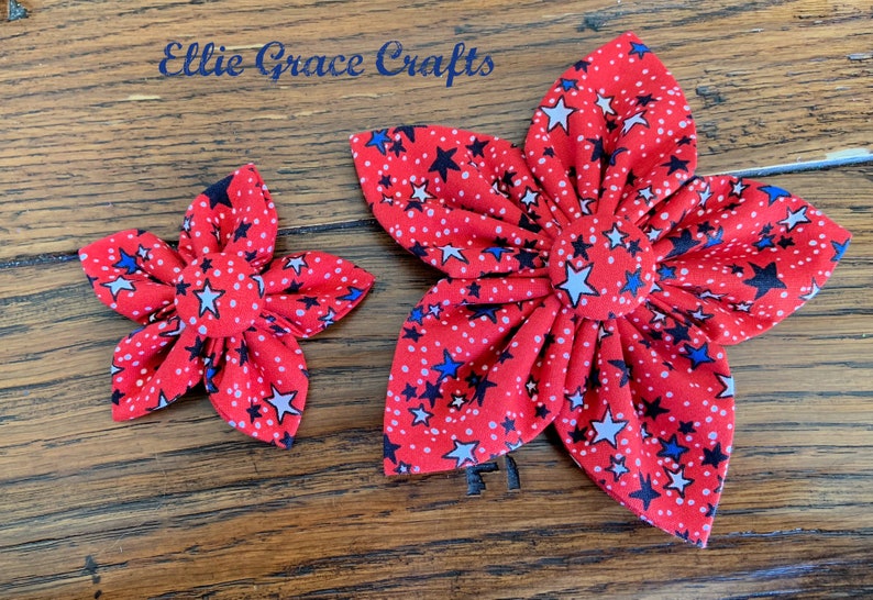 Dog Bow Tie: 4th of July RED with Blue, Black, & White Stars Dog Collar and Bow Tie or Collar Flower image 9