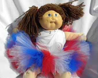 Patriotic Baby Doll Tutu:  RED, WHITE & BLUE Cabbage Patch Tutu For 4th of July - Fits Great On Most Stuffed Animals