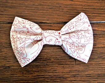 Dog Bow Tie:  Valentine's Day Dog Bow Tie - White & Red Doodle Hearts