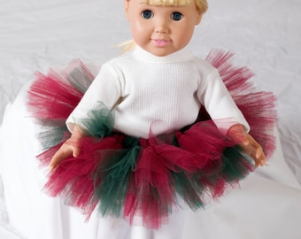 Chrismas Doll Tutu:  Burgandy Red & Forest Green Tutu For 18" Doll or American Girl Doll