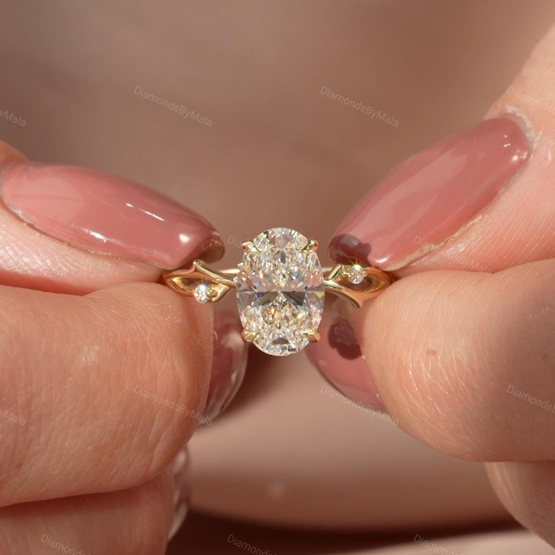 3 CT Oval Cut Moissanite Engagement Ring, 18K Solid Gold Anniversary ...