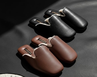 Pantuflas de piel auténtica con forro de piel de oveja de lujo para mujer y hombre, hechas a mano, cálidas zapatillas de invierno, mocasines premium para interior.