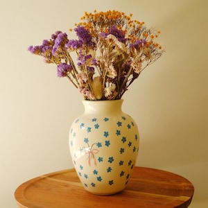Handbemalte Blumenvase, kleine Keramik, Volkskunst-Dekor