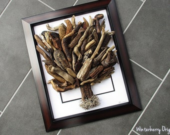 Driftwood Art: Tree of Life in 20"x 24" Mahogany Wood Wall Frame- tree art, housewarming gift, nature art, beach art, unique art (-1)