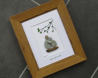 Pebble Art: Couple - You're Still the One - in 11" by 13" Lt. Brown Frame, original wall art, beach art, anniversary gift, D. Dellatore Art